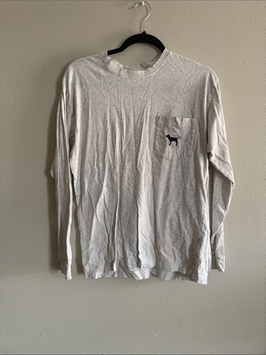 Victoria's Secret Tops - Victoria's Secret Light Gray Long-Sleeve Pocket Tee with Dog Logo